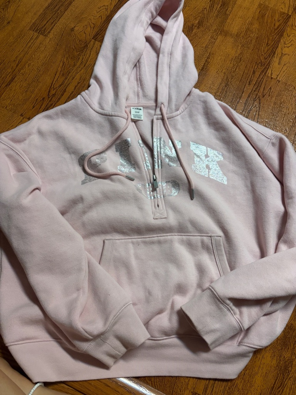 PINK Victoria's Secret Light Pink Half-Zip Hoodie with Silver Logo